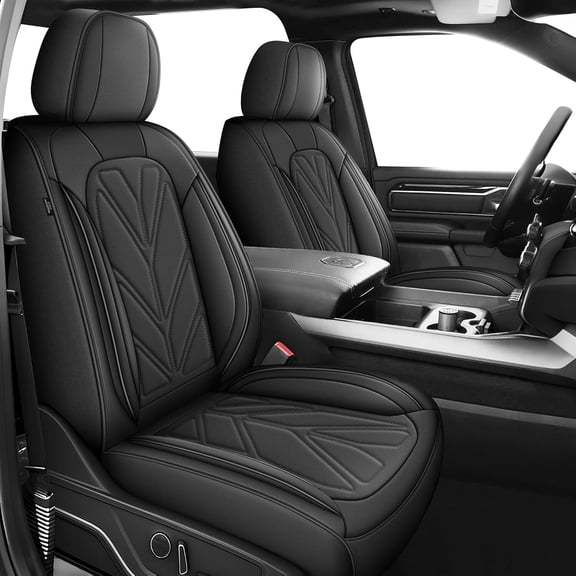 HQBQBUG Full Set 5-Seats Seat Covers Custom Fit for Dodge Ram 1500 2500 3500 2002-2026 - Waterproof Faux Leather Car Seat Cover(Curved Bench)