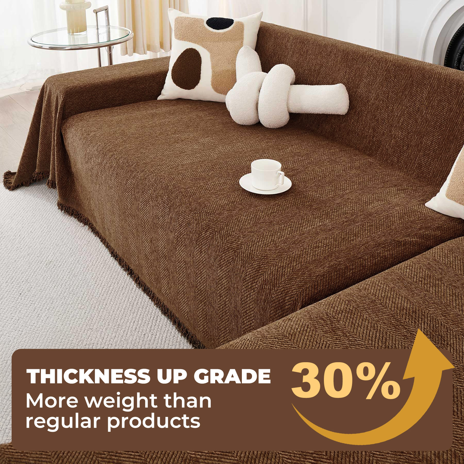 Sanmadrola Sofa Cover Non Slip Couch Cover for 3 Cushion Couch Machine Washable Furniture Protector for Dogs Pet Chenille Throw Slipcover Blanket for Living Room (Brown, 71"x134")