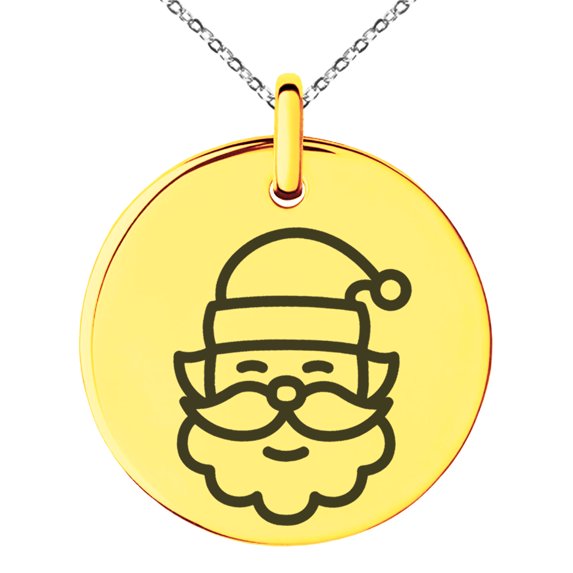 Rose Gold Stainless Steel Minimalist Jolly Santa Claus Engraved Small Medallion Circle Charm Pendant Necklace
