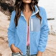 thumbnail image 6 of Smsaxvxz Women's Lamb Wool Warm Jacket Fashion Solid Long Sleeve Full Zip Coats Fall Winter Tops with Pockets Light Blue M, 6 of 8