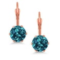thumbnail image 2 of Gem Stone King London Blue Topaz Leverback Earrings for Women (2.20 Cttw, Gemstone November Birthstone, Round 6MM), 2 of 4