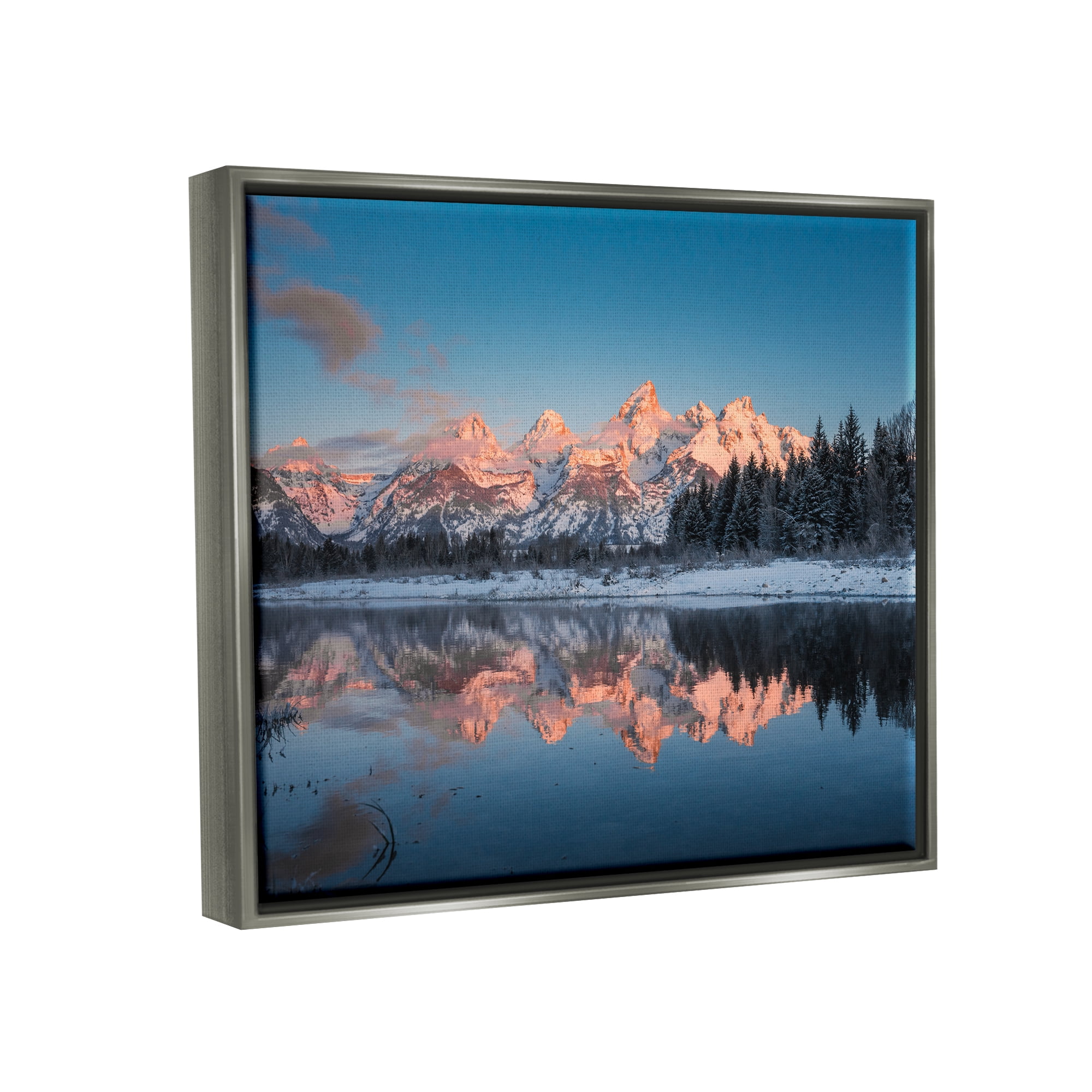 Stupell Industries Winter Mountains Reflection Landscape Photography Gray Floater Framed Canvas Art Print Wall Art, 31 x 25
