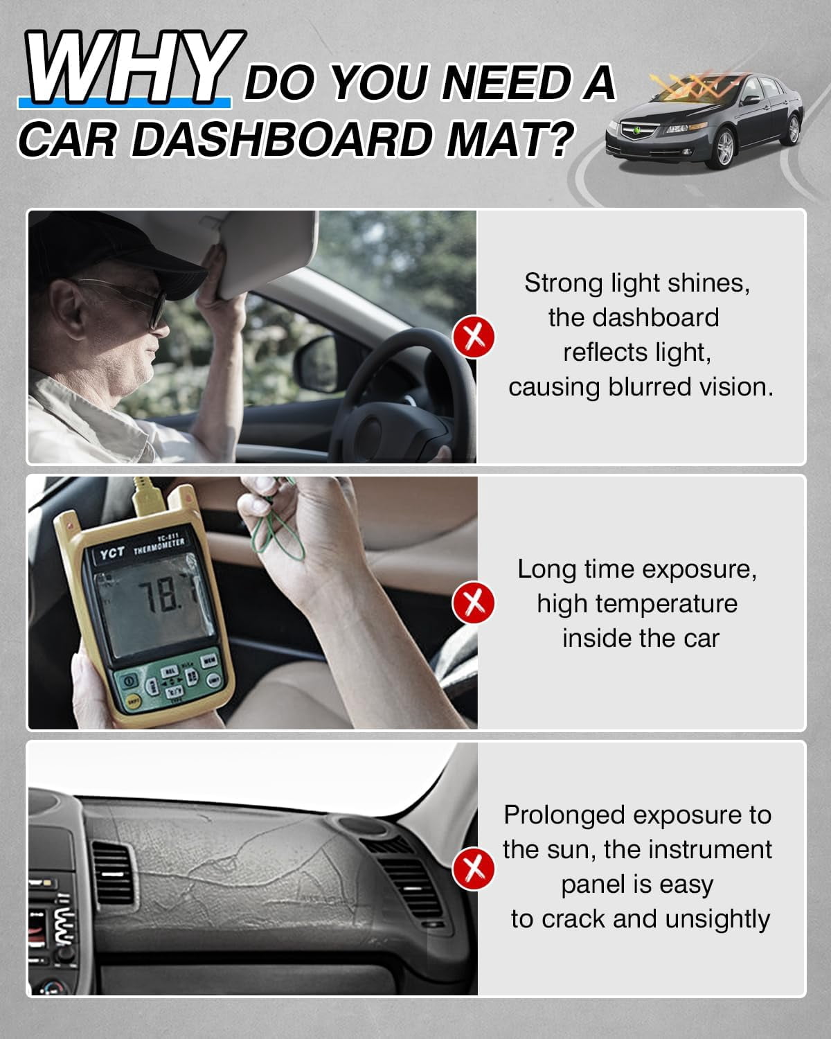 Canvcle Dash Cover for Acura TL 2004 2005 2006 2007 2008 Accessories Dashboard Cover Mat Non-Slip Carpet Sunshield Glare UV Rays Protector