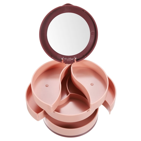 Uxcell Rotating Jewelry Organizer, 4 Layer Small Jewelry Storage Box Mirror Jewelry Case Holder Style 1, Pink
