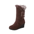 thumbnail image 2 of Zapatos de mujer Invierno Cálido Moda informal Color sólido Punta redonda Media pantorrilla Cinturón de felpa Hebilla Botas de tacón de cuña Wmkox8yii sa2967, 2 of 5