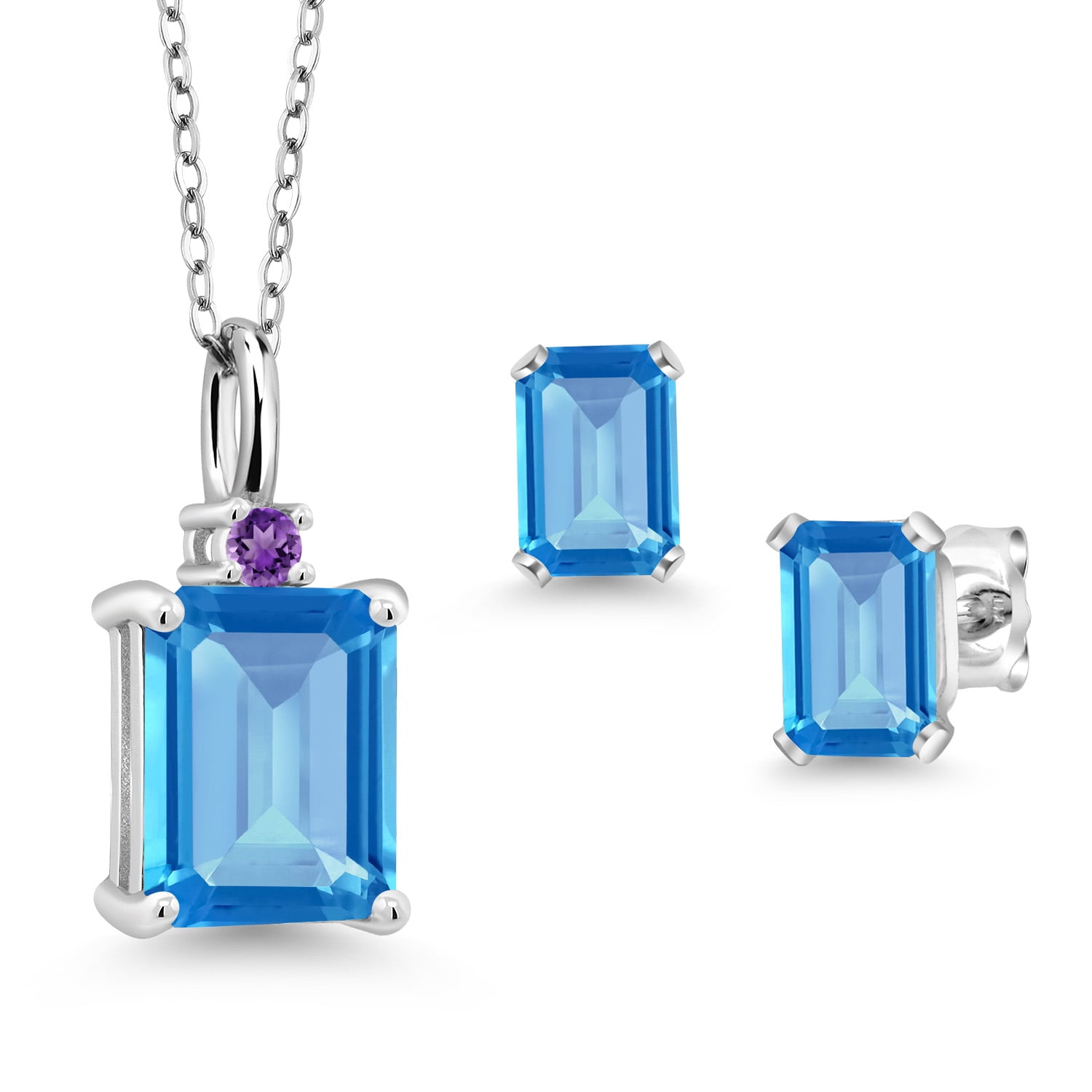 Gem Stone King 3.92 Ct Swiss Blue Topaz 925 Sterling Silver Pendant and Earrings Jewelry Set