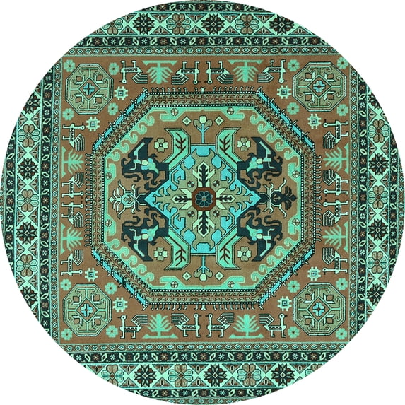 Ahgly Company Indoor Round Persian Turquoise Blue Traditional Area Rugs, 7' Round