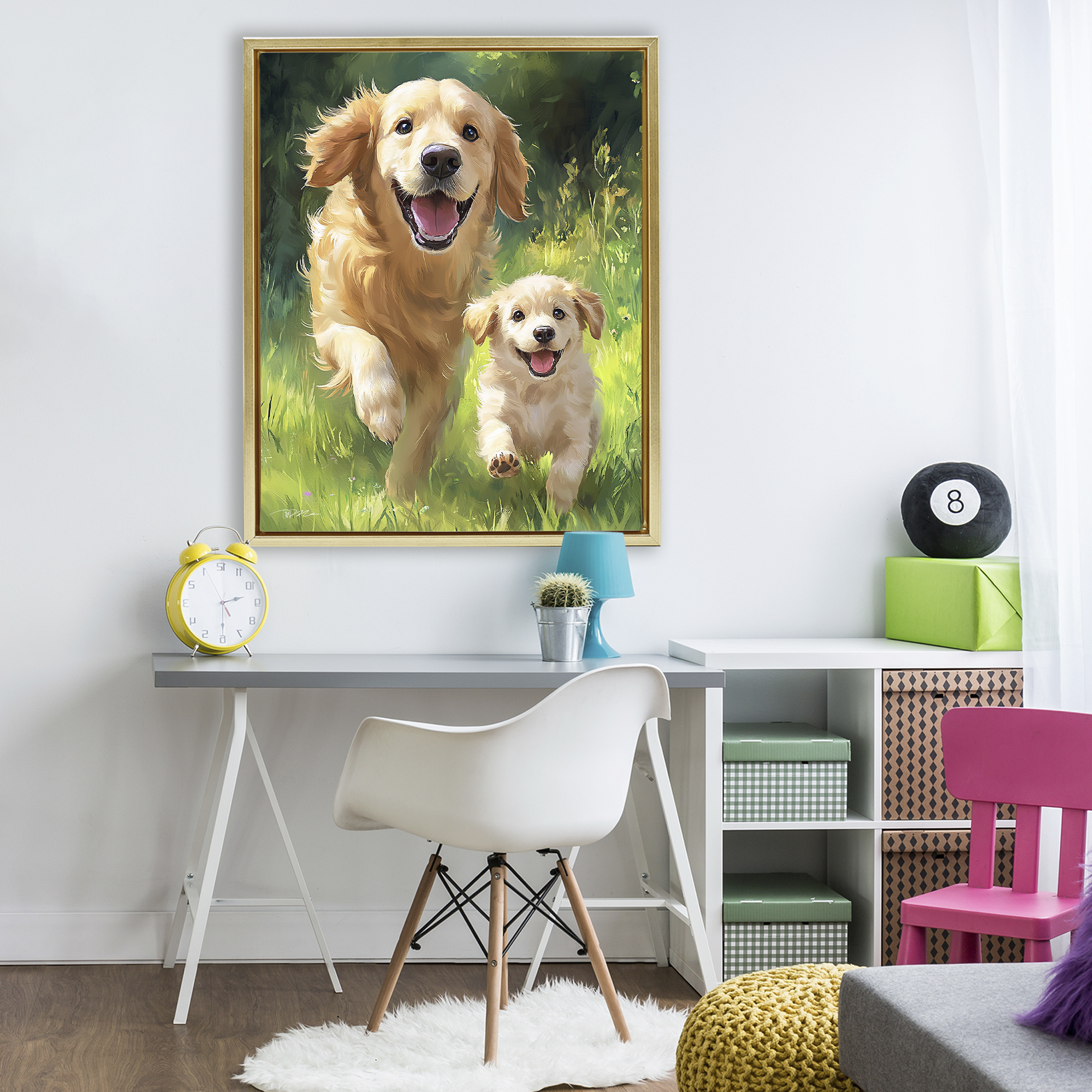 Father & Son Labrador Gold Framed Floater Canvas Wall Art, design by Momart