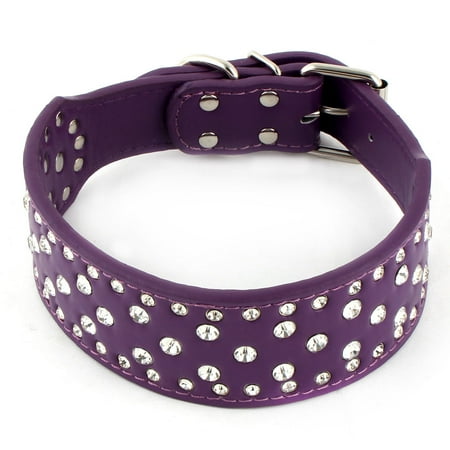 Metal Buckle Adjustable Dog Collar - Metal Adjustable One Pin Buckle Faux Rhinestones Pet Dog Collar Purple
