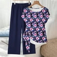 thumbnail image 4 of AUNVITO Women's Casual Two-Piece Set Loose Fit Drawstring Pants and Round Neck Short Sleeve Top with All Over Print Fashion Casual Outfit, 4 of 5