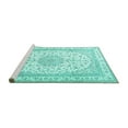 thumbnail image 2 of Ahgly Company Machine Washable Indoor Square Medallion Turquoise Blue Traditional Area Rugs, 3' Square, 2 of 4