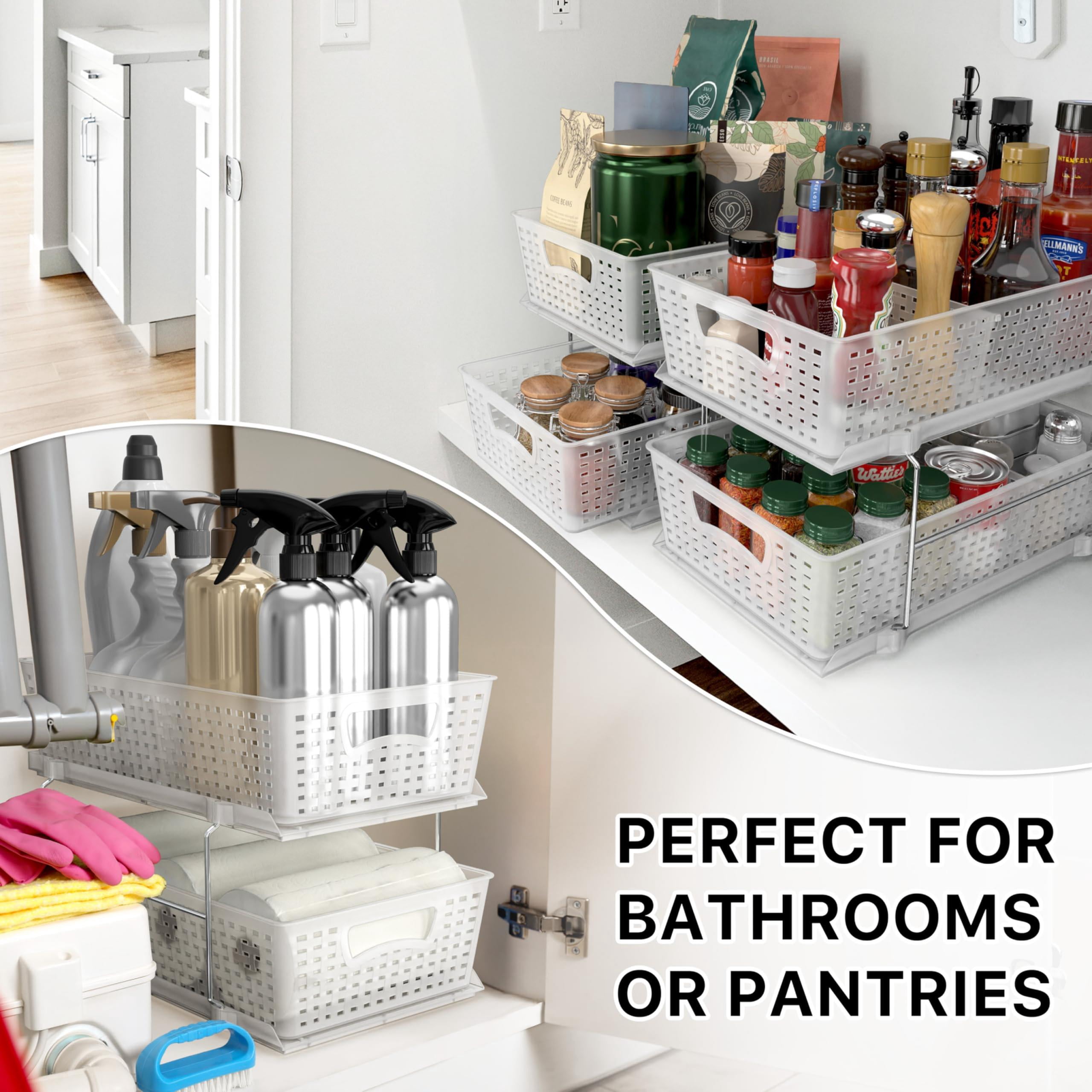 2 Tier Bathroom Organizer Tray Pull-out Sliding Drawer/under-sink Storage  Clear