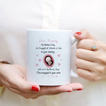 Coffee Mug Baby Talk to Mummy Pregnancy Mom I m Snuggled Warm and Safe in Your Tummy Funny Pregnant Gifts New Mum Babies 1st Bump Mother s Day Father Ceramic Tea Cup 11oz 15oz Christmas Mugs