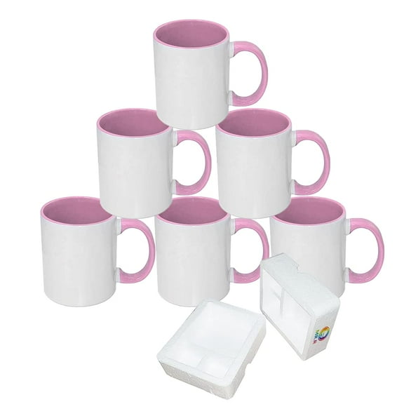 MR.R 11oz Set of 6 Sublimation Blank Coffee Mugs,Cup Blank White Mug Cup with Pink Color Mug Inner and Handle