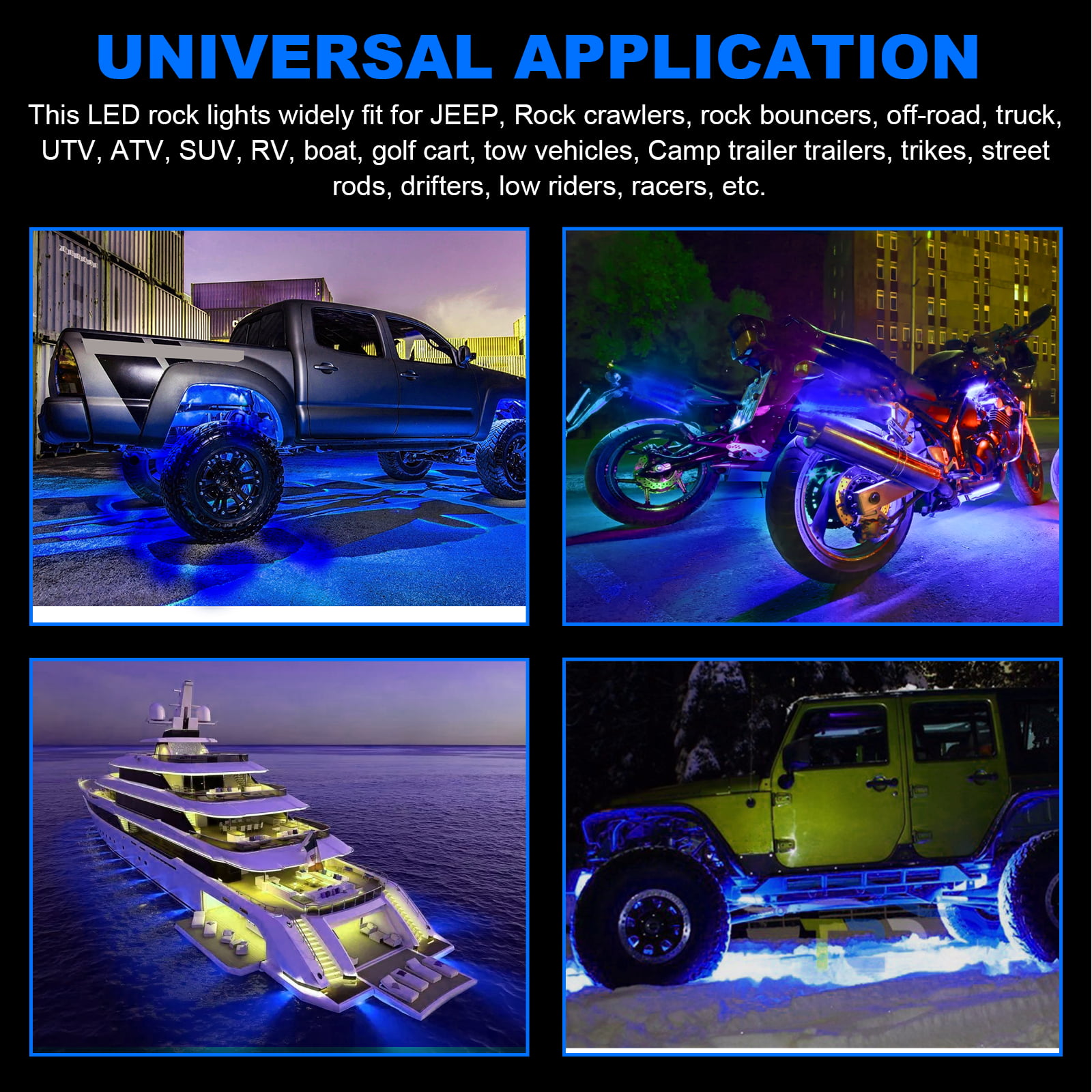 2PCS,Blue LEDUR LED Rock Light Kits JEEP ATV SUV Offroad Truck Boat Underbody Glow Trail Rig Lamp Waterproof 