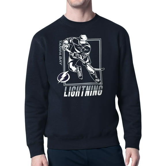 Men's Starter Navy Tampa Bay Lightning Player Grid Fleece Pullover Sweatshirt