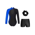 thumbnail image 2 of TSSOE Leotards for Girls Gymnastics Activewear Tank Unitard with Shorts Fitness Outfit Long Sleeve Blue&Black 10, 2 of 7