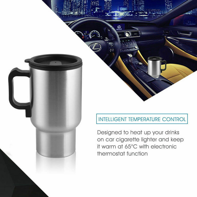 12V Car Heating Cup Car Heated Mug, 450 ml Stainless Steel Travel