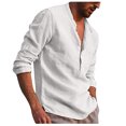 thumbnail image 2 of Huresd Mens Cotton Linen Henley Shirts Long Sleeve Summer Casual T-Shirt Regular Fit Lightweight Yoga Tops with Pocket White 4XL, 2 of 6