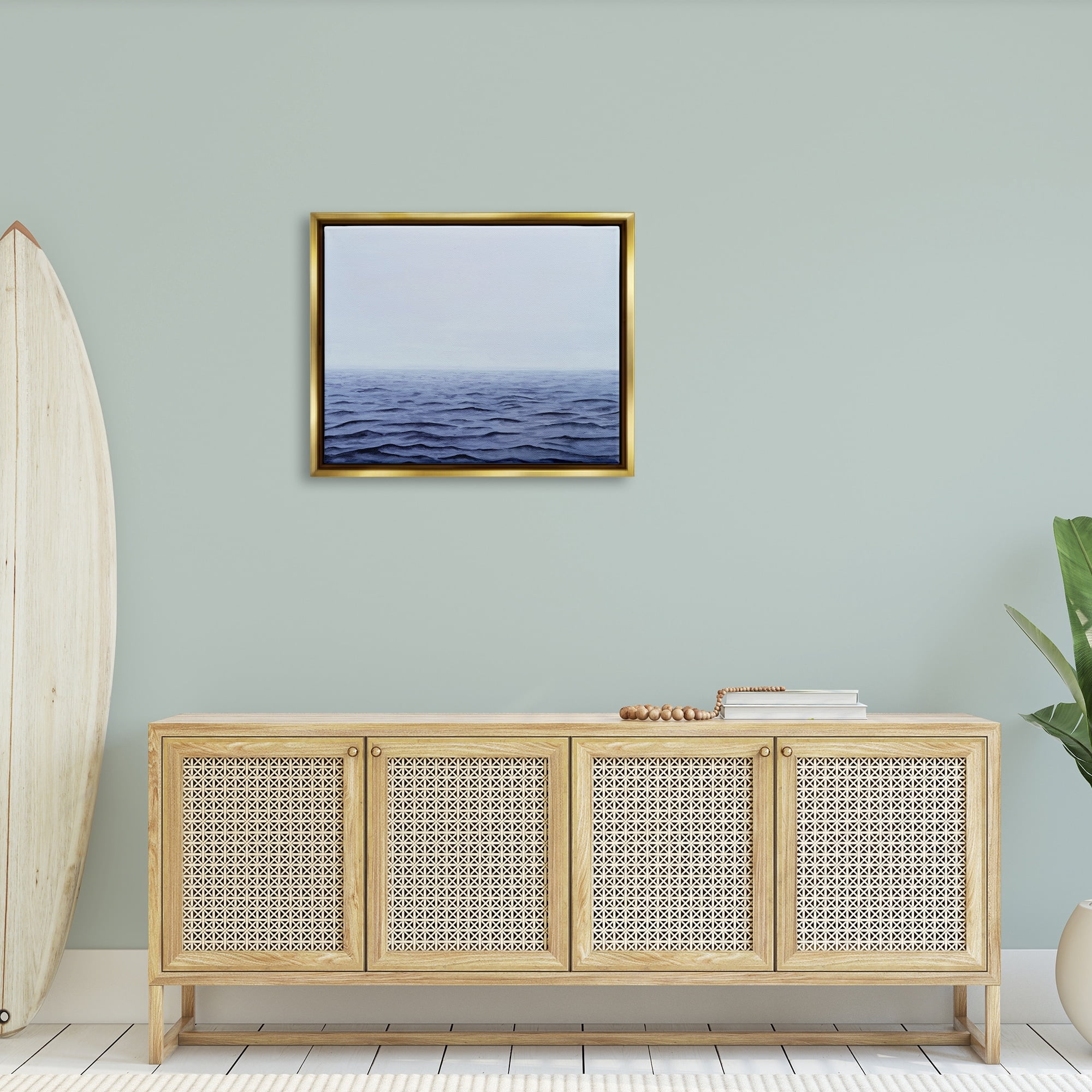 Stupell Industries Vast Ocean Horizon Soothing Blue Water Waves Photograph Metallic Gold Floating Framed Canvas Print Wall Art, Design by Michael Willett