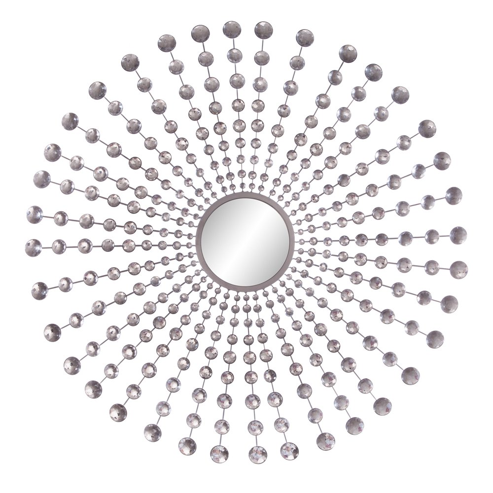 Jeweled Silver Round Starburst Mirror 36"x36" by Patton Wall Decor