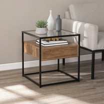 SEI Furniture Olivern 1 Drawer Glass Top End Table in Black and Natural