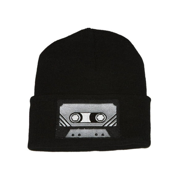 Winter Knit Black Beanie Cuff Cassette Tape 3D Patch Embroidery
