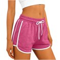 thumbnail image 2 of Karight Womens Athletic Shorts Elastic High Waist Drawstring Casual Workout Shorts with White Trim Retro Dolphin Hem Running Shorts, 2 of 6