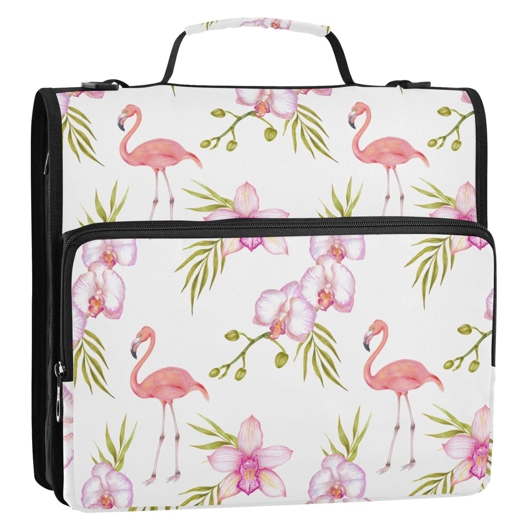 ALAZA Zipper Binder Flamingo Flowers 3 Ring Trapper Keeper File Folder Organizer Bag