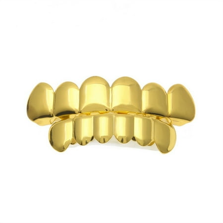 Diamond Gold Tone Grillz - 1 Set Men Women Gold Plated Hip Hop Teeth Grillz Top Bottom Grill Teeth Grills