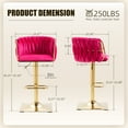 thumbnail image 4 of MOONMISS Bar Stools Set of 2, Adjustable Swivel Barstools, Velvet Counter Height Bar Chair with Back and Footrest for Kitchen Island Dining Room Café Pub,Red, 4 of 5