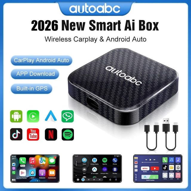 AUTOABC Wireless AI Box for CarPlay & Android Auto - 5.8GHz WiFi, Plug & Play