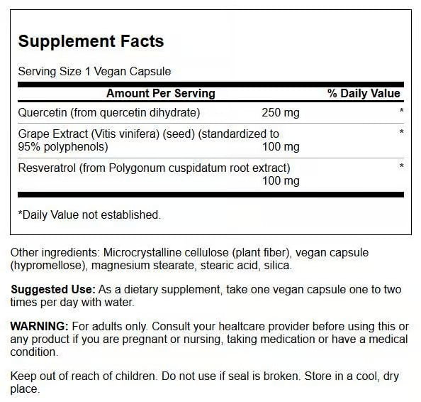 Swanson Resveratrol & Quercetin with Grape Seed Extract -3 in 1 Formula 30 Capsules (2 Pack)