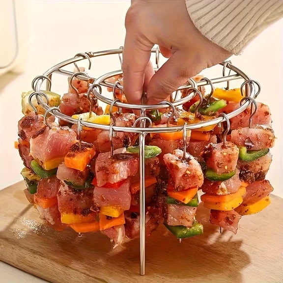24pcs Stainless Steel Skewers & Kabob Rack Set for Air Fryer 3.2-5.5Qt - Vertical Rotisserie Stand for Healthy Grilling
