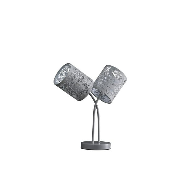 17" In Bohemian Paisley 2-Light Cylinder Gray Metal Table Lamp