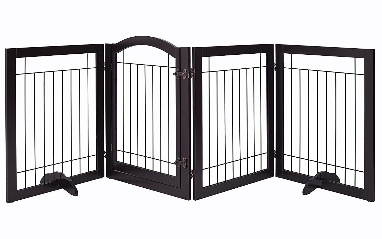 PAWLAND 96-inch Extra Wide 30-inches Tall Dog gate with Door Walk Through, Freestanding Wire Pet Gate for The House, Doorway, Stairs, Pet Puppy Safety Fence, Support Feet Included(Espresso) - image 4 of 6