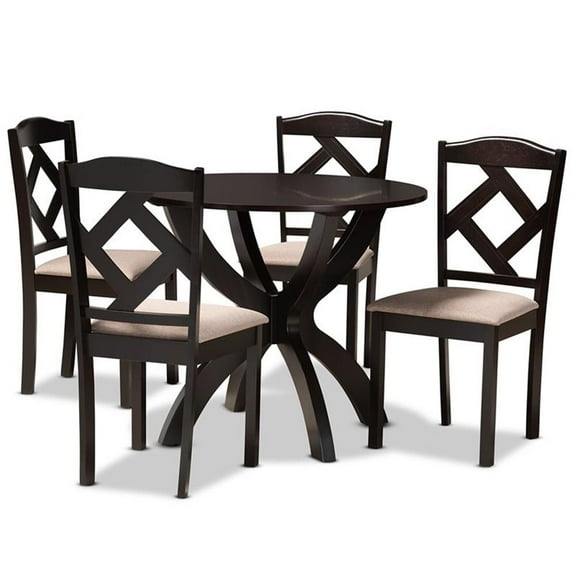 Bowery Hill Sand Fabric Dark Brown Finished Wood 5-Piece Dining Set