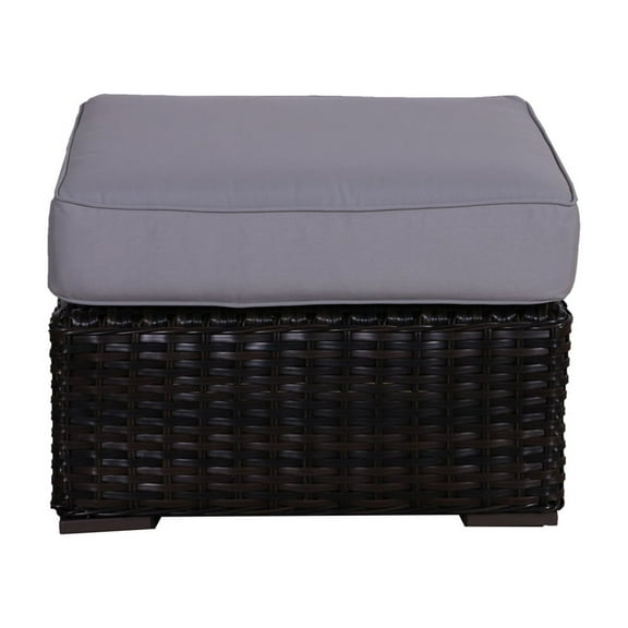 Santa Monica Ottoman in Tan Fabric Espresso Brown Frame/Gray Cushion