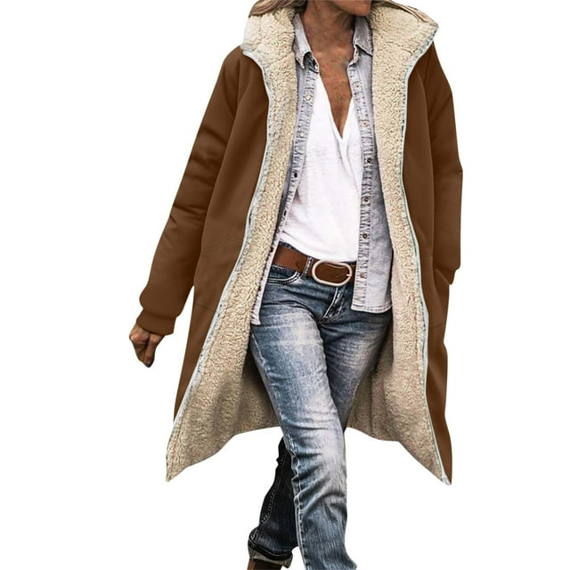 yardsong Manteau Matelassé Réversible en Sherpa - Veste Longue à Capuche Zippée Doublée en Molleton pour Femme Café,S