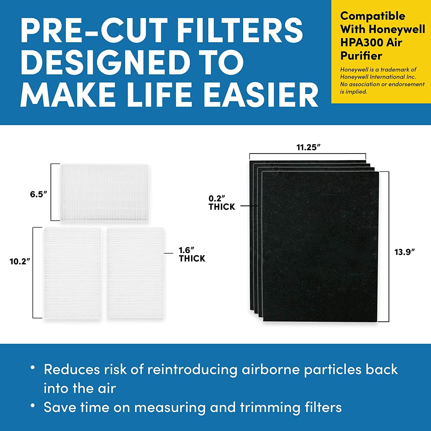 HPA300 HEPA Filter Replacement Compatible with  Air Purifier - 3 Pack of HEPA Filters w/ 4 Precut Activated Carbon Pre-Filters & Replacement Filter R