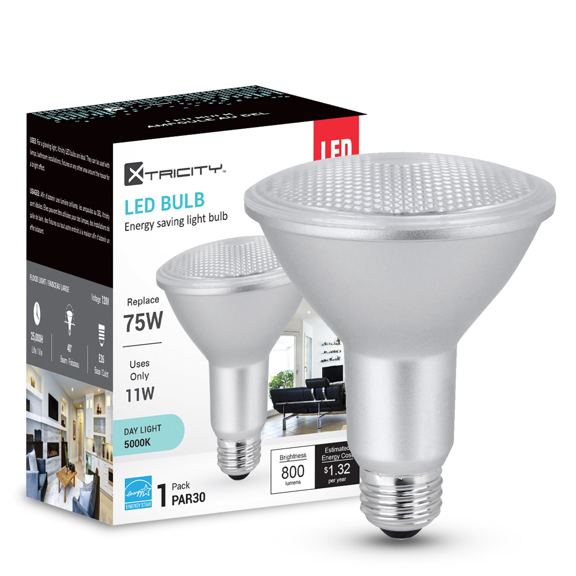 Xtricity PAR 30 Led, 11W Led Flood Light Bulbs, E26, 5000k Daylight White, Indoor/Outdoor