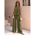thumbnail image 6 of Women'S Summer 2 Piece Outfits Sleeveless Top Wide Leg Pants Lounge Beach Travel Sets Green S, 6 of 9