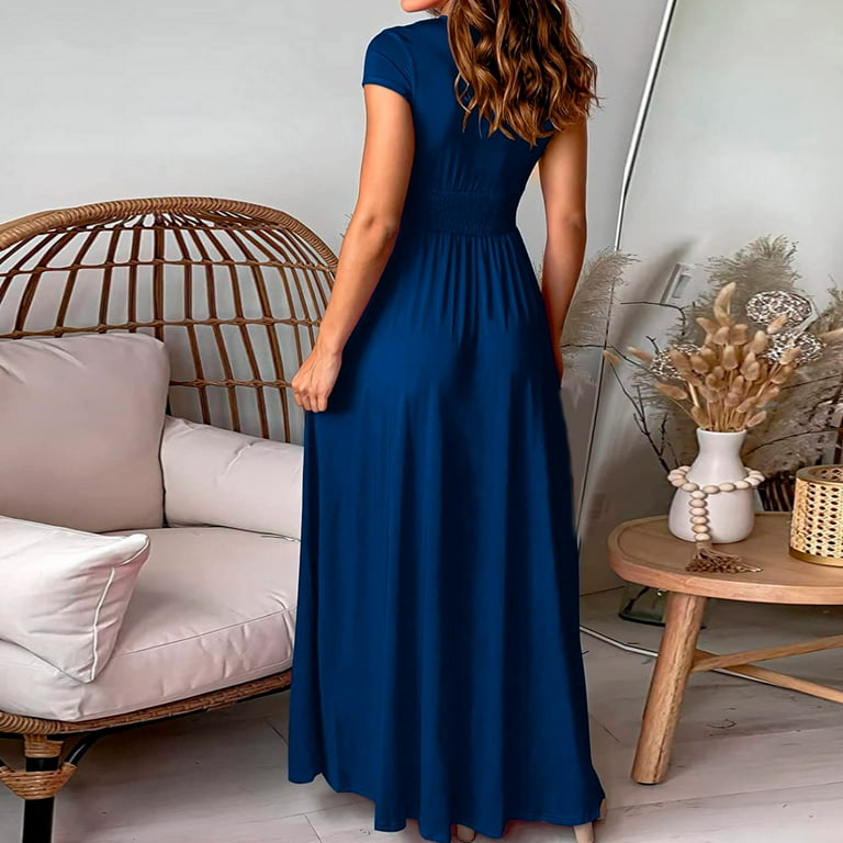 deep blue maxi dress Deep-V Satin Maxi Dress main image 0