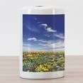 thumbnail image 3 of Flower Ceramic Toothbrush Holder, Flowers Meadow and Cloudy Sky Nature Landscape Print Vivid Sun Springtime, Decorative Versatile Countertop for Bathroom, 4.5" X 2.7", Multicolor, by Ambesonne, 3 of 4
