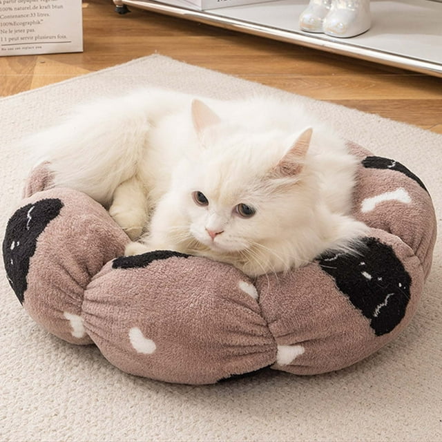 Staron Petit Lit pour Chien (Brun), Petit Lit pour Animal Lavable pour Petits Chiens et Chats, Lit Coussin en Peluche Courte Réchauffant Douillet Doux Confort Lits Ronds pour Chats d'Intérieur 40x40 cm