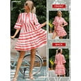 thumbnail image 7 of Xuanfei Women Striped V Neck Flare Half Sleeve Swing Boho MIni Dress, 7 of 7