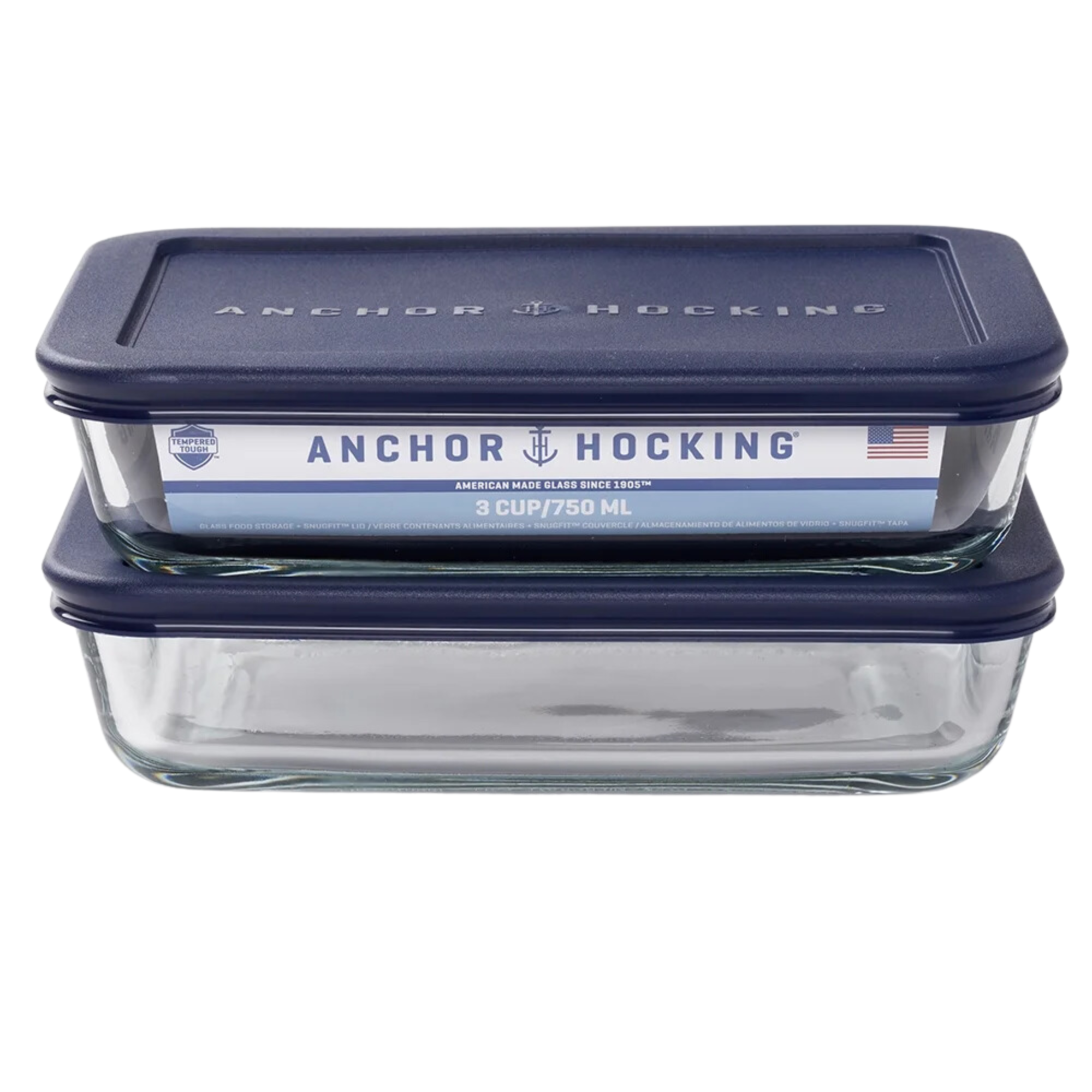 Anchor Hocking Glass Food Storage Containers with Lids, 3 Cup Rectangular, Set of 2