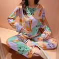 thumbnail image 1 of Conjunto de ropa de dormir holgada de manga larga con cuello redondo para mujer, pijama cómodo con estampado de dibujos animados para el hogar, camisón de dos piezas para mujer, 1 of 5