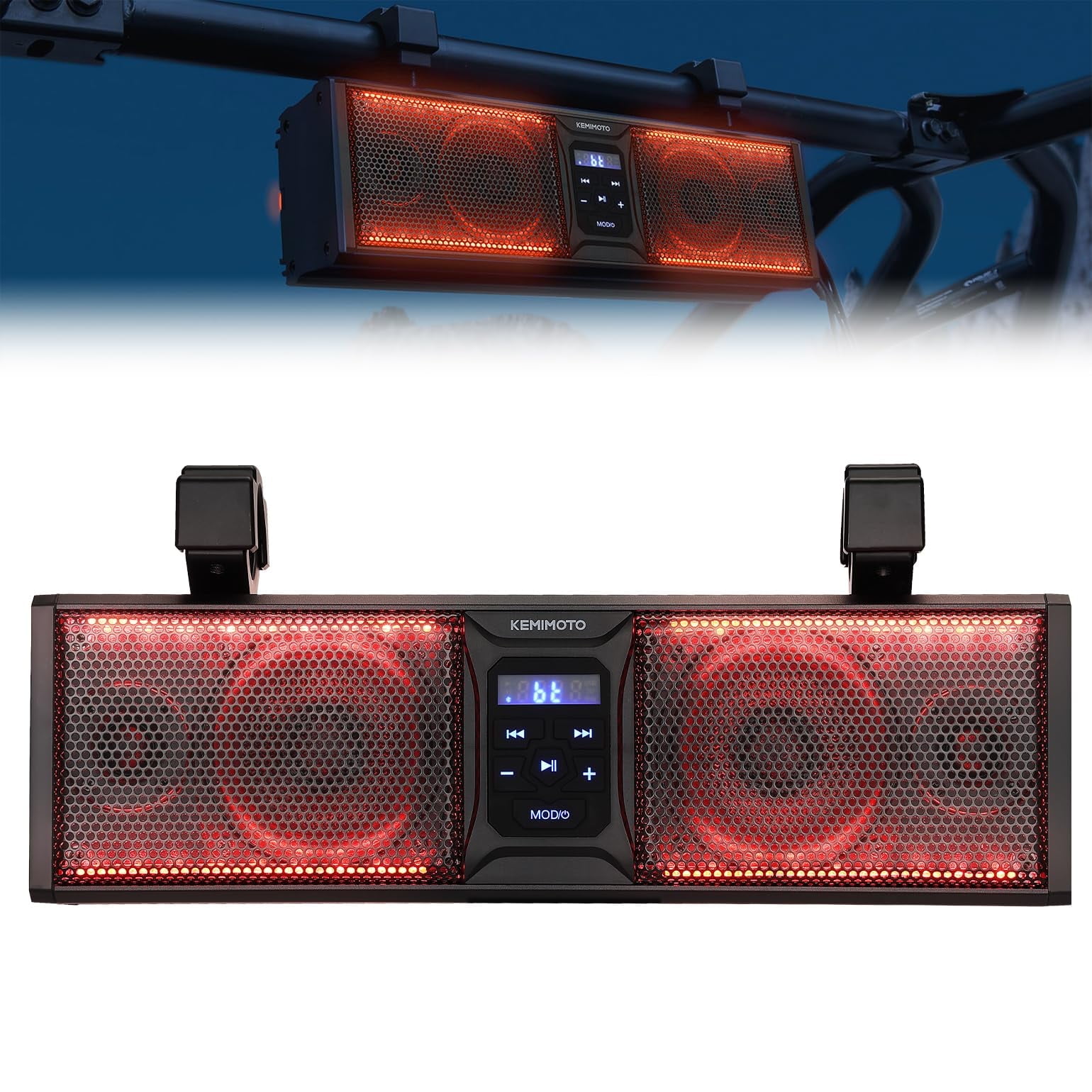 KEMIMOTO UTV Sound Bar 16 inch ATV SoundBar Sound System SxS Speakers LED Light for Polaris Can-Am