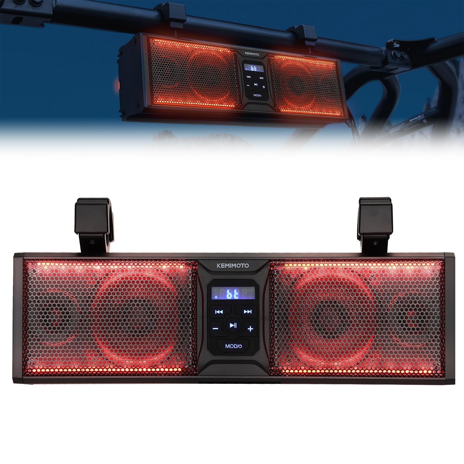 KEMIMOTO UTV Sound Bar 16 inch ATV SoundBar Sound System SxS Speakers LED Light for Polaris Can-Am